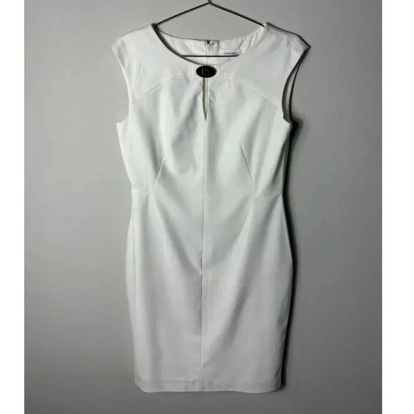 Calvin Klein Womens Sleeveless Small Hole Wool Dress White Size Medium to Large - Picture 1 of 10